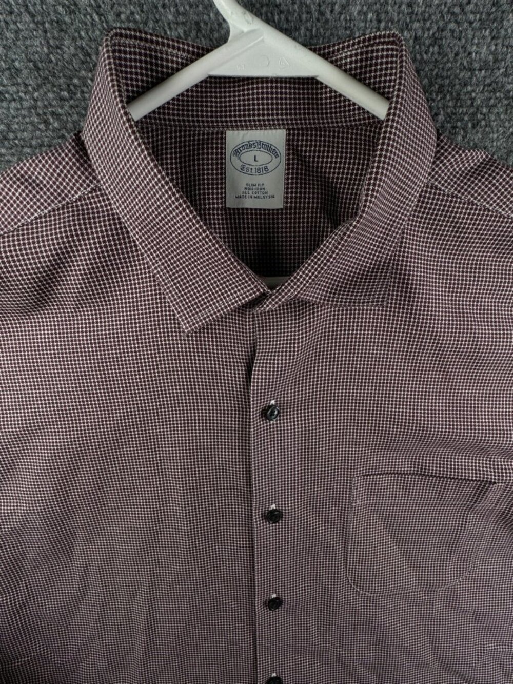 Brooks Brothers Button Up Shirt Men Long Sleeve Cotton Large SLIM Dark Red Check